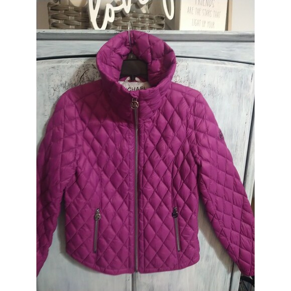 Michael Kors Down Fill Lightweight Zip Up Jacket Size Md Pink Feminine Winter - Picture 1 of 15